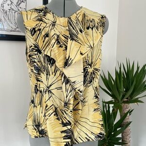 Carolina Herrera Yellow and Black Ruffled Sleeveless Blouse